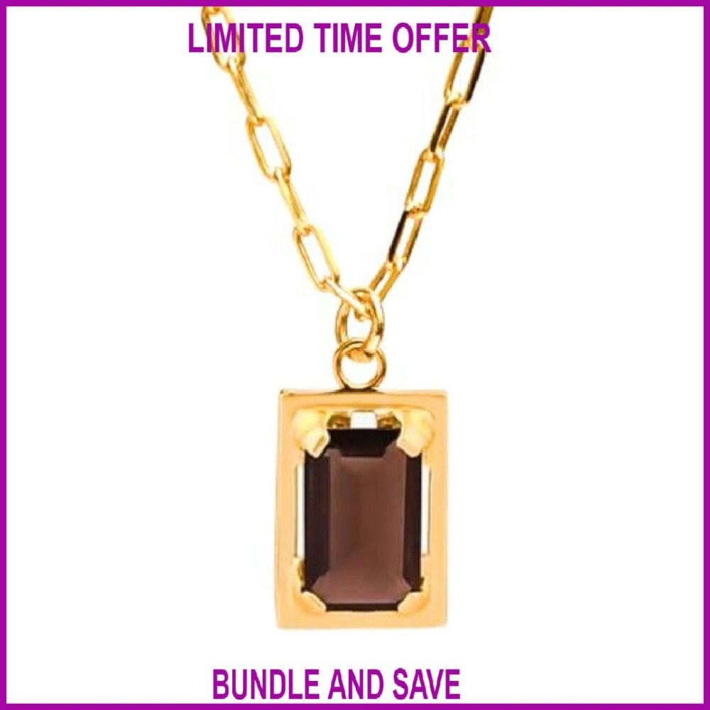 Gold Plated Rectangular Gemstone Necklace Adjusta… - image 2